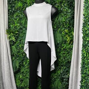 San Joy Top Womens Large White High Low Mock Neck Sleeveless Blouse 3670